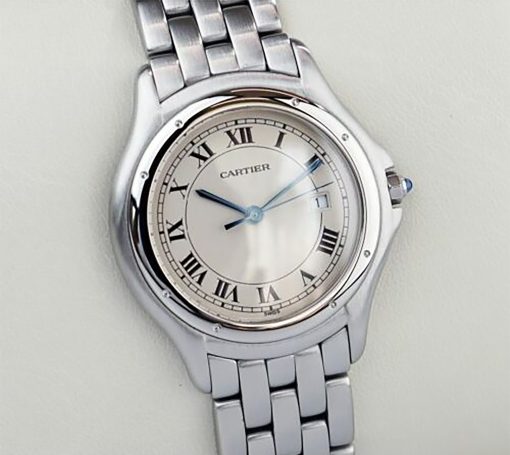 Cartier Panthere Cougar Quartz White Dial Date Roman index LM Mens Watch.