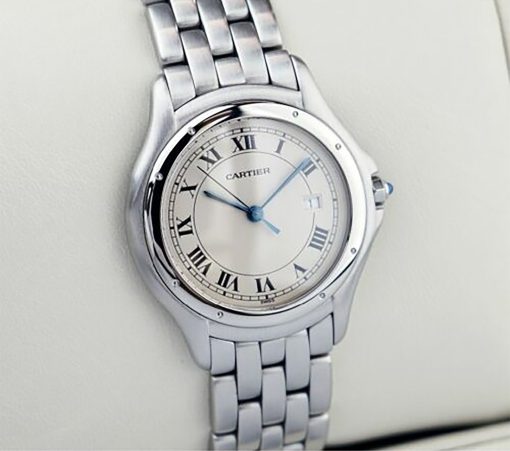 Cartier Panthere Cougar Quartz White Dial Date Roman index LM Mens Watch.