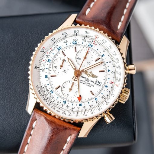 Breitling Navitimer World GMT Chronograph Silver Dial 46mm Rose Gold