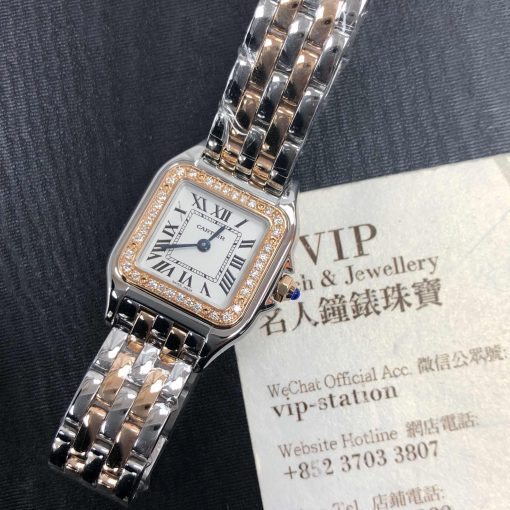 CARTIER Panthere de Silver Dial Steel and 18kt Rose Gold Small Ladies Watch Item No. W3PN0006